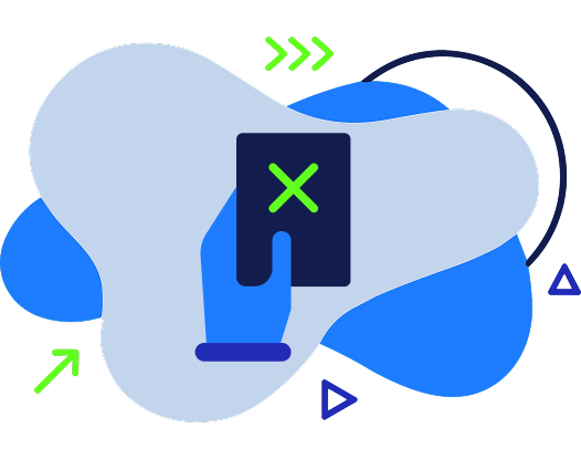 Vector illustration of a hand holding a smart phone with an X on it